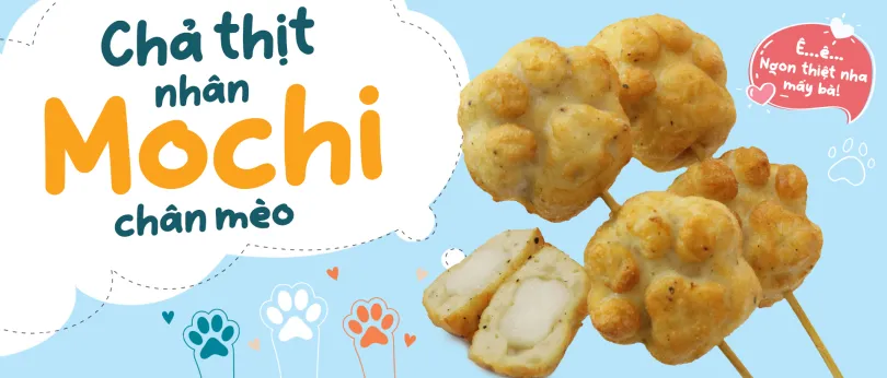 Chả thịt nhân Mochi chân mèo